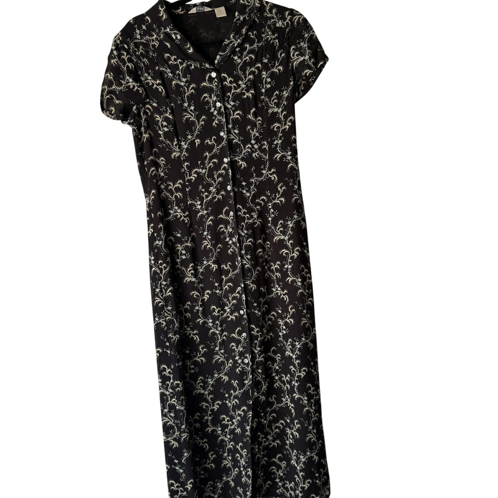 J Jill Dress 4 Black‎ White Floral Button Front Feminine Midi Cottage Graduation